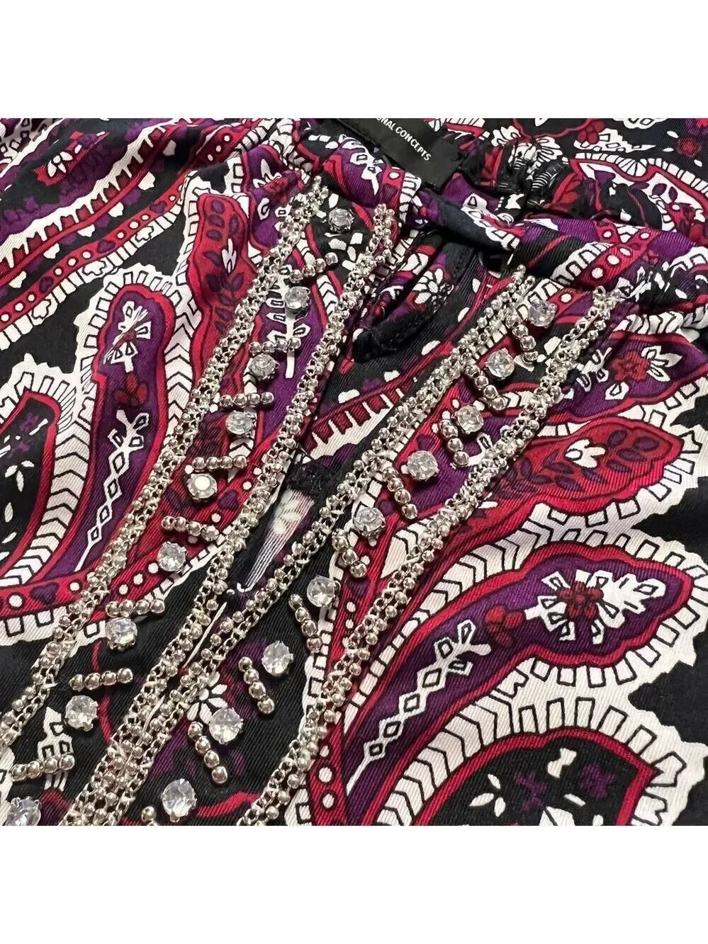 INC Womens Jewel Neck Mini Shift Dress with Bling sz M Black Burgundy Paisley - Picture 5 of 7